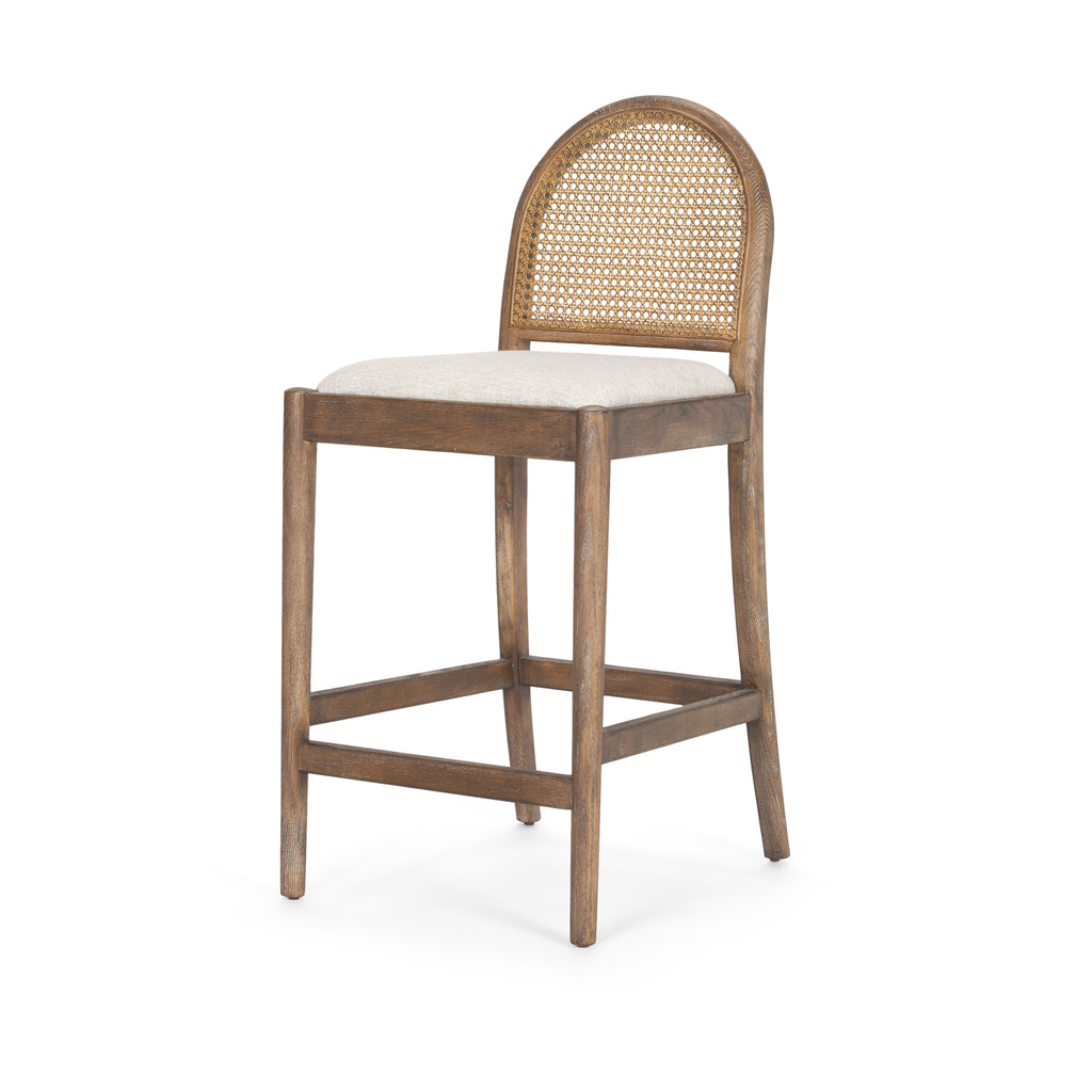 Elle Rounded Caneback Medium Brown Wood W/ Oatmeal Fabric Counter Stool - Light House Co.