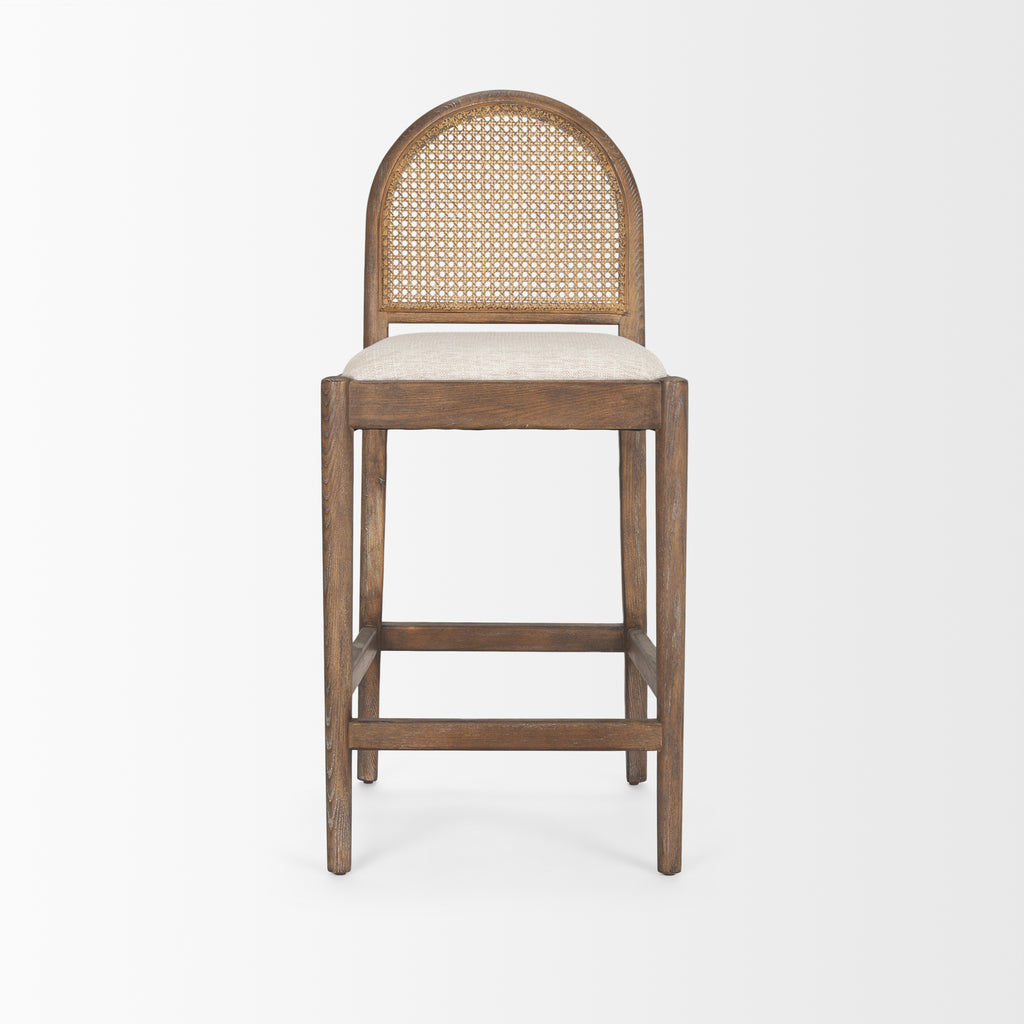 Elle Rounded Caneback Medium Brown Wood W/ Oatmeal Fabric Counter Stool - Light House Co.