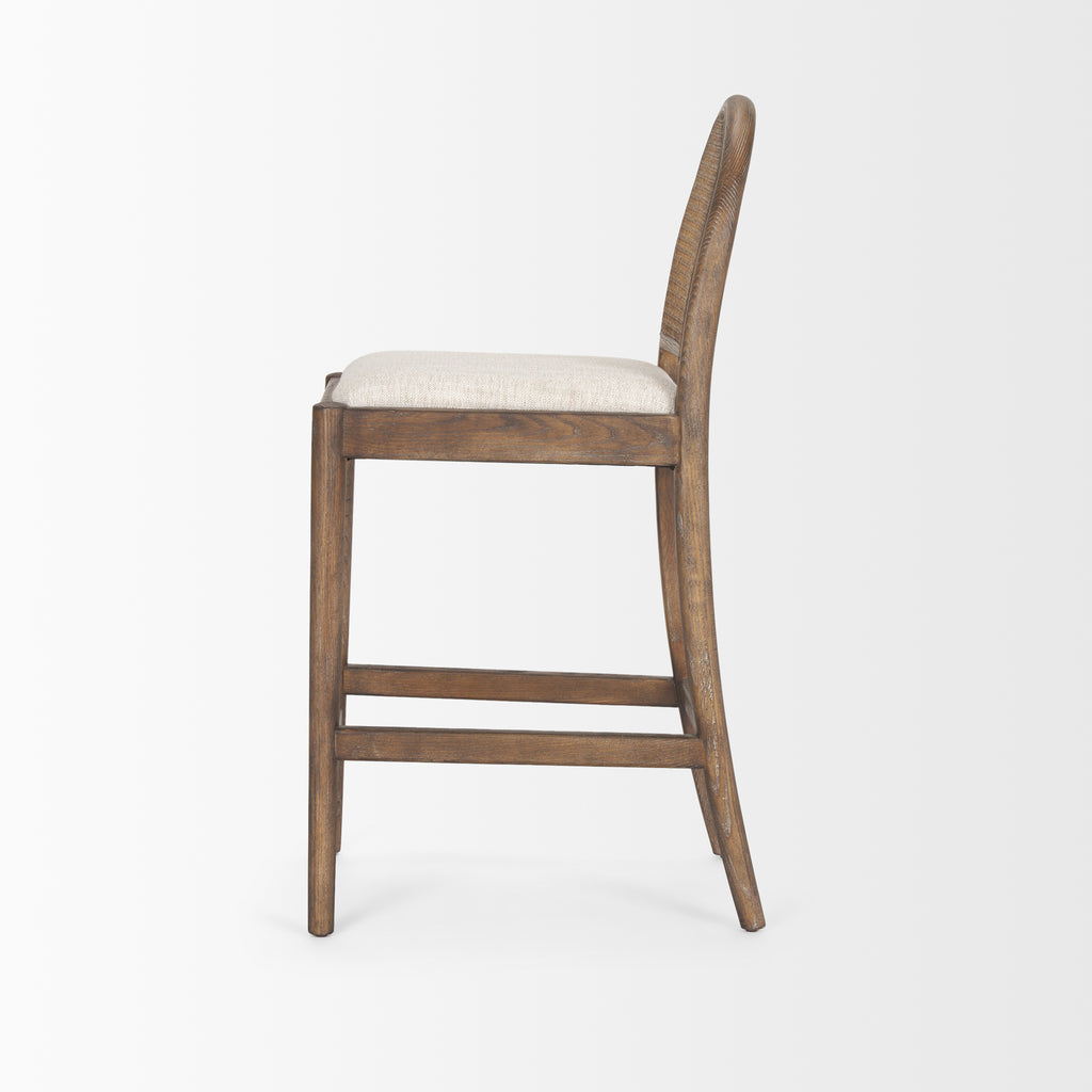 Elle Rounded Caneback Medium Brown Wood W/ Oatmeal Fabric Counter Stool - Light House Co.