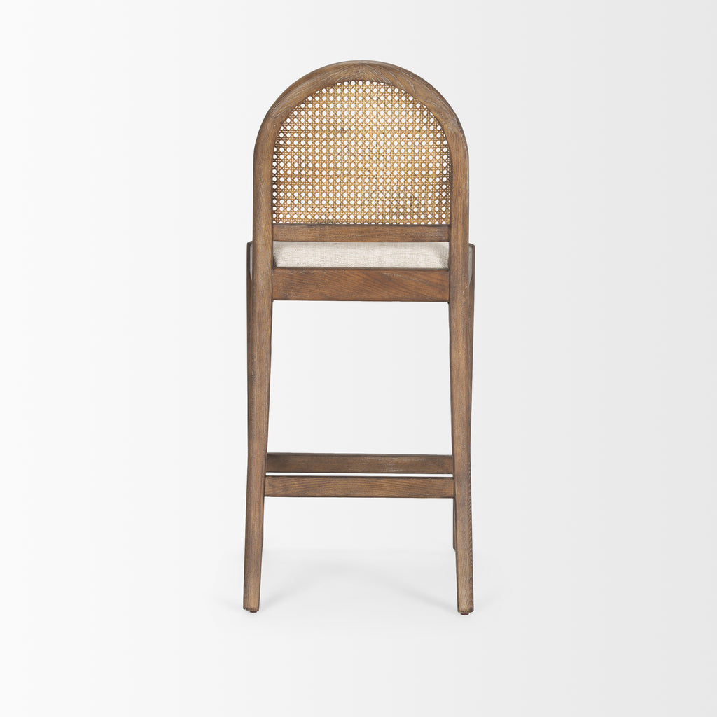 Elle Rounded Caneback Medium Brown Wood W/ Oatmeal Fabric Counter Stool - Light House Co.