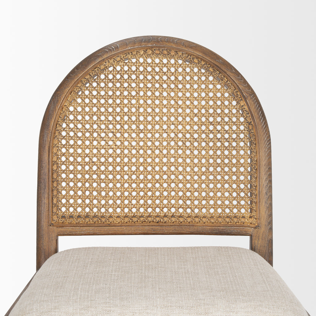 Elle Rounded Caneback Medium Brown Wood W/ Oatmeal Fabric Counter Stool - Light House Co.