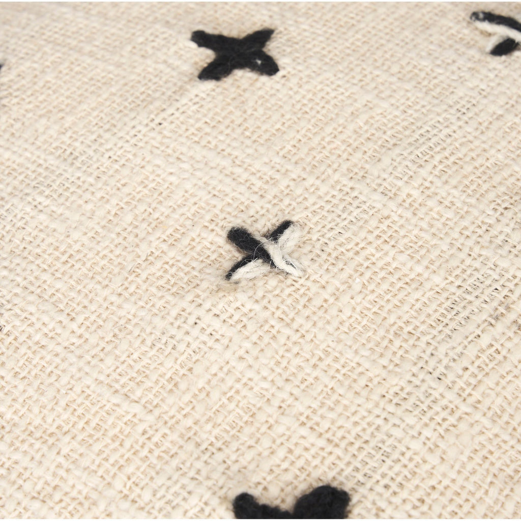 Jeanna Wool w/ Cream and Black Stitched Cross Patterned Pouf - Light House Co.
