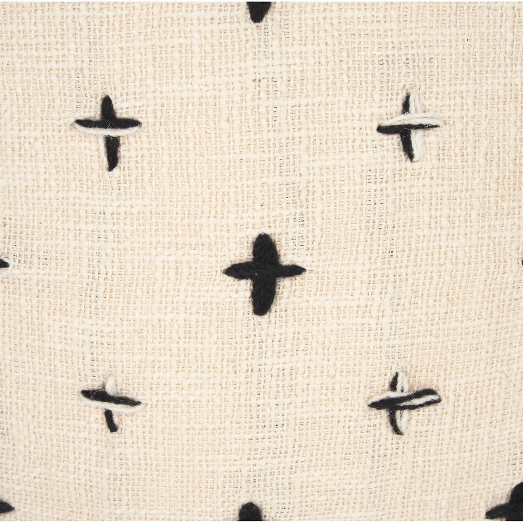 Jeanna Wool w/ Cream and Black Stitched Cross Patterned Pouf - Light House Co.