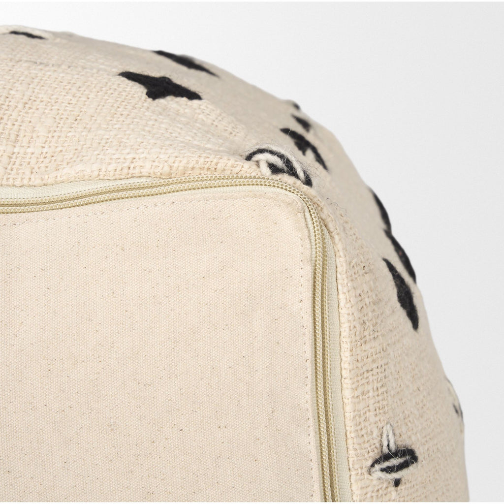 Jeanna Wool w/ Cream and Black Stitched Cross Patterned Pouf - Light House Co.