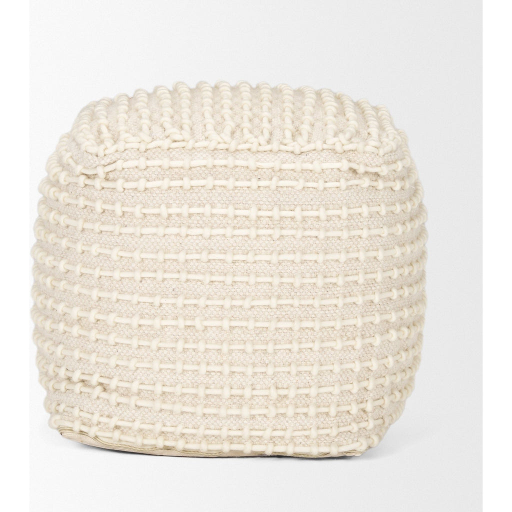 Sakaye Beige w/ Cream Stitched Patterned Pouf - Light House Co.