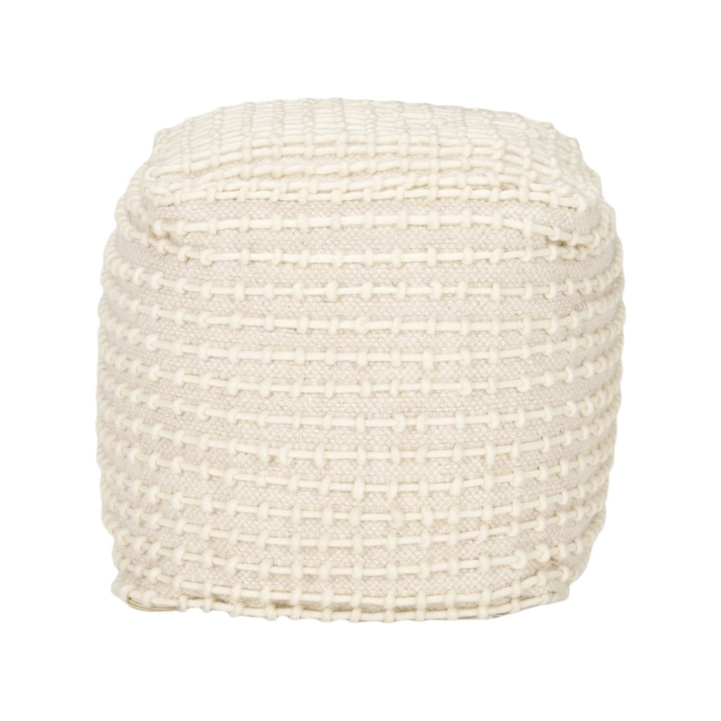 Sakaye Beige w/ Cream Stitched Patterned Pouf - Light House Co.