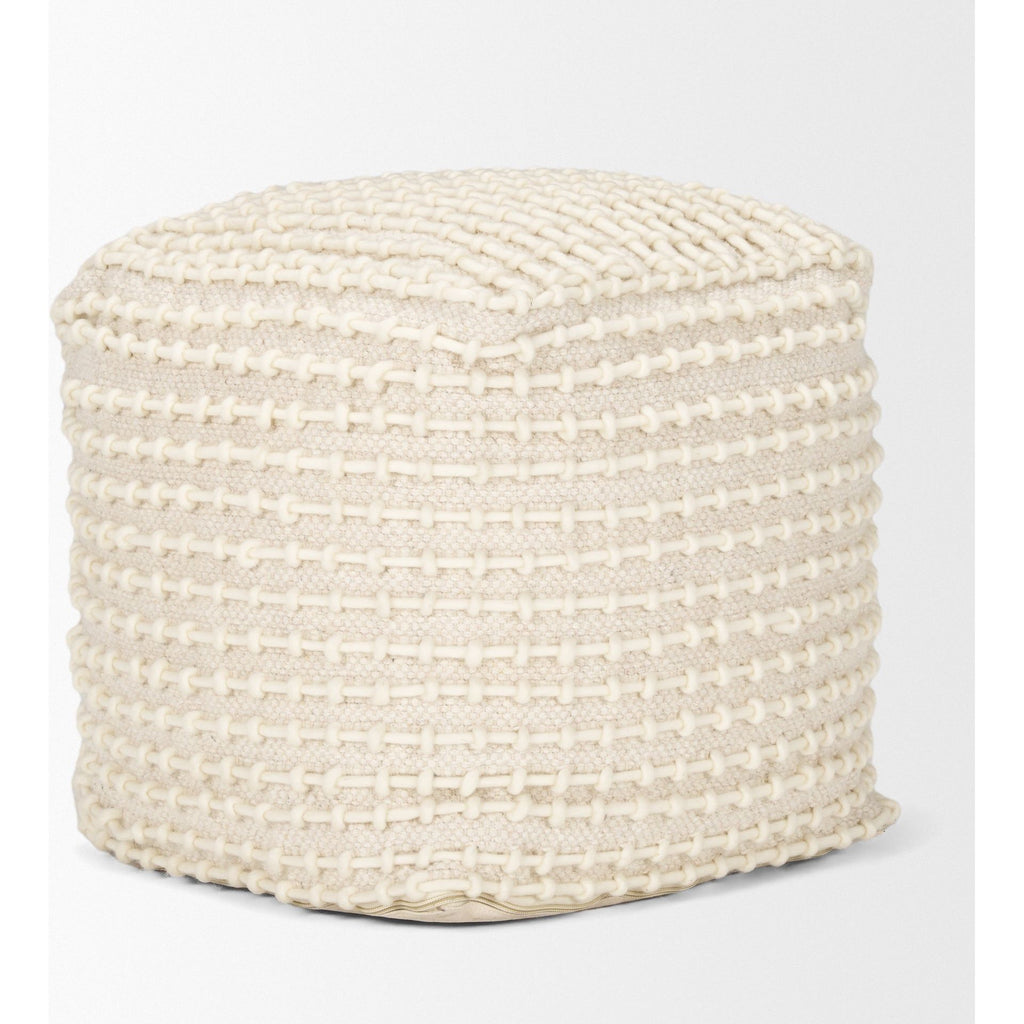 Sakaye Beige w/ Cream Stitched Patterned Pouf - Light House Co.