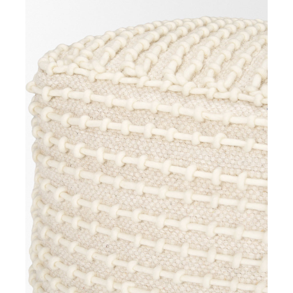 Sakaye Beige w/ Cream Stitched Patterned Pouf - Light House Co.