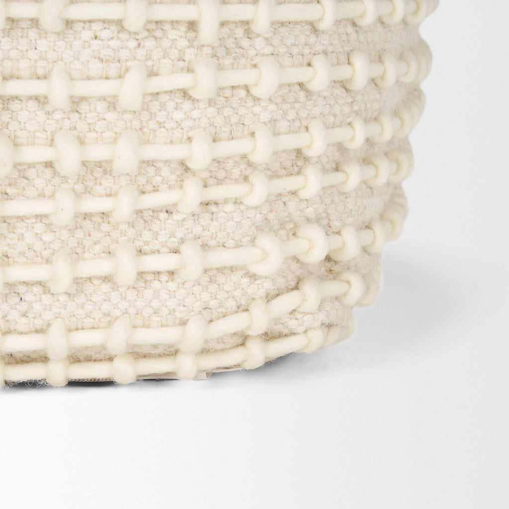Sakaye Beige w/ Cream Stitched Patterned Pouf - Light House Co.