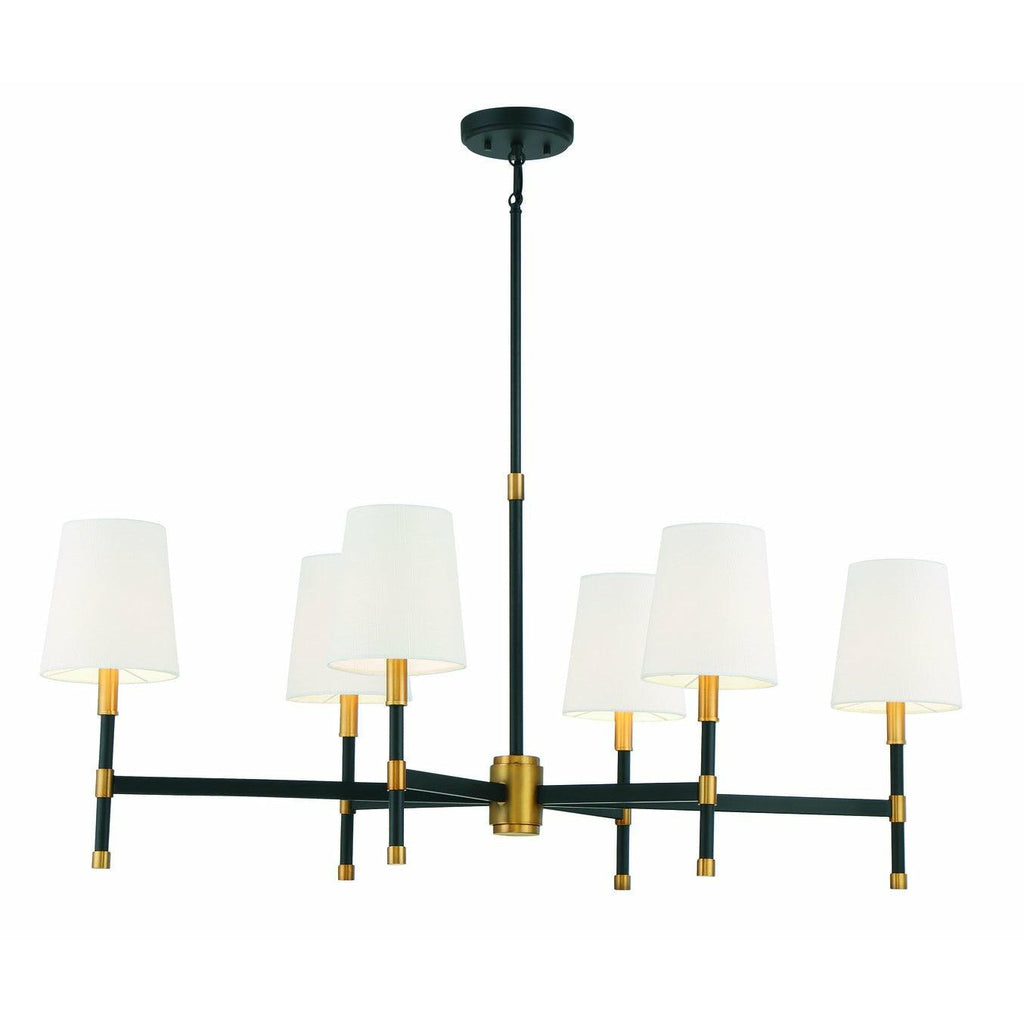Brody 6-Light Linear Chandelier in Matte Black with Warm Brass Accents