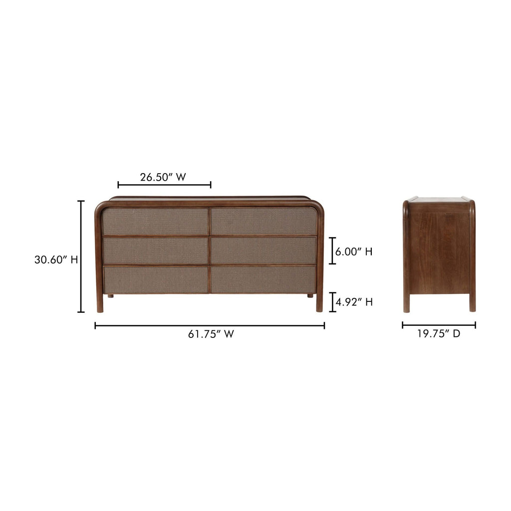 Rye Warm Brown 6 Drawer Dresser - Light House Co.