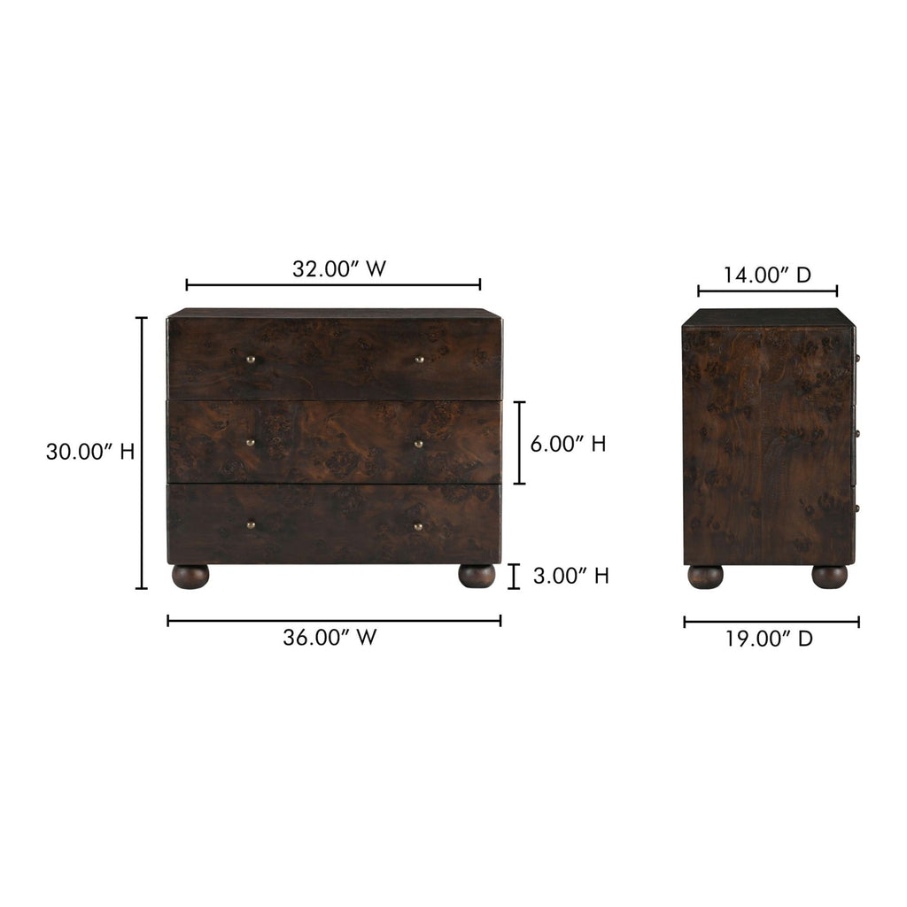 York Dark Brown 3 Drawer Nightstand - Light House Co.