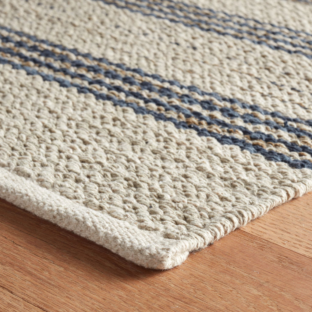 Cielo Stripe Navy Handwoven Cotton Rug - Light House Co.