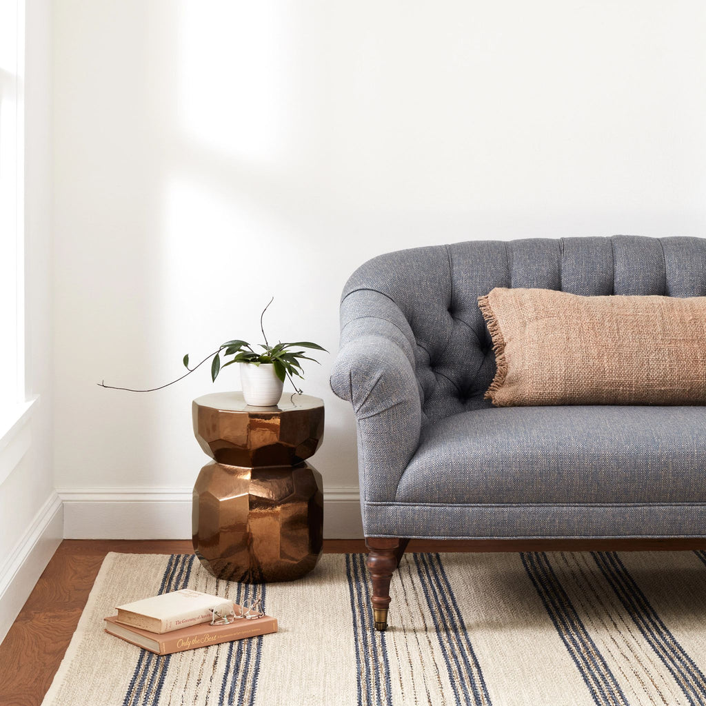 Cielo Stripe Navy Handwoven Cotton Rug - Light House Co.