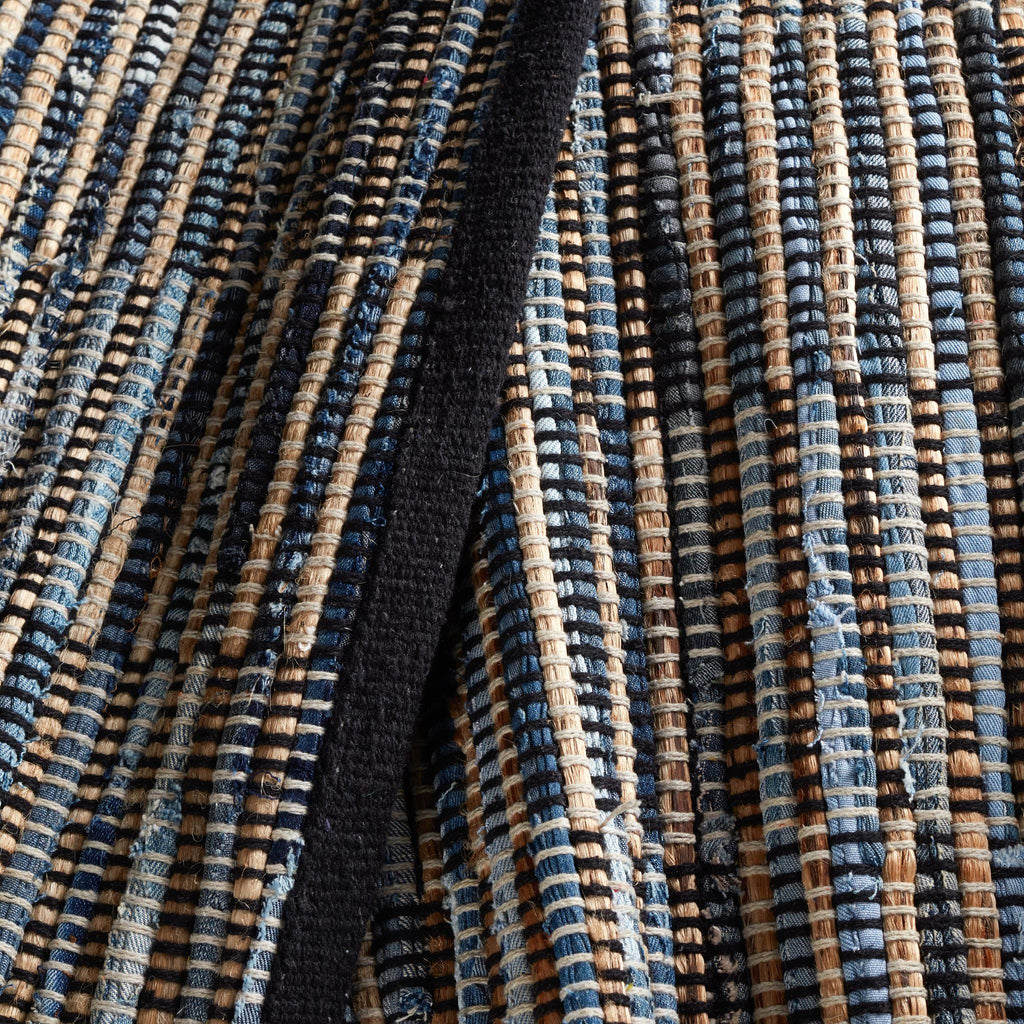 Denim Rag Gridwork Blue Handwoven Cotton Rug - Light House Co.