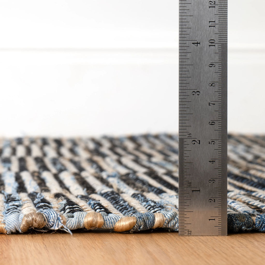 Denim Rag Gridwork Blue Handwoven Cotton Rug - Light House Co.