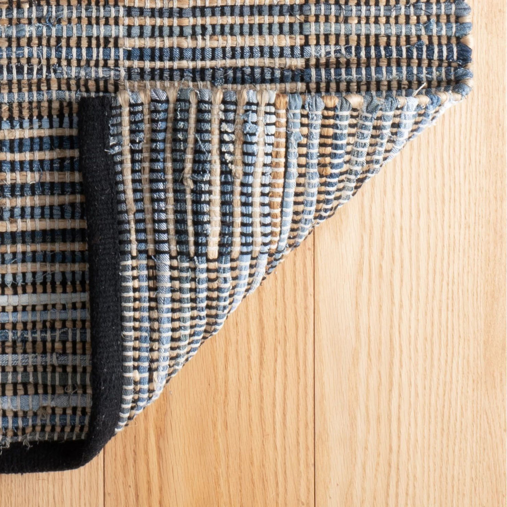 Denim Rag Gridwork Blue Handwoven Cotton Rug - Light House Co.