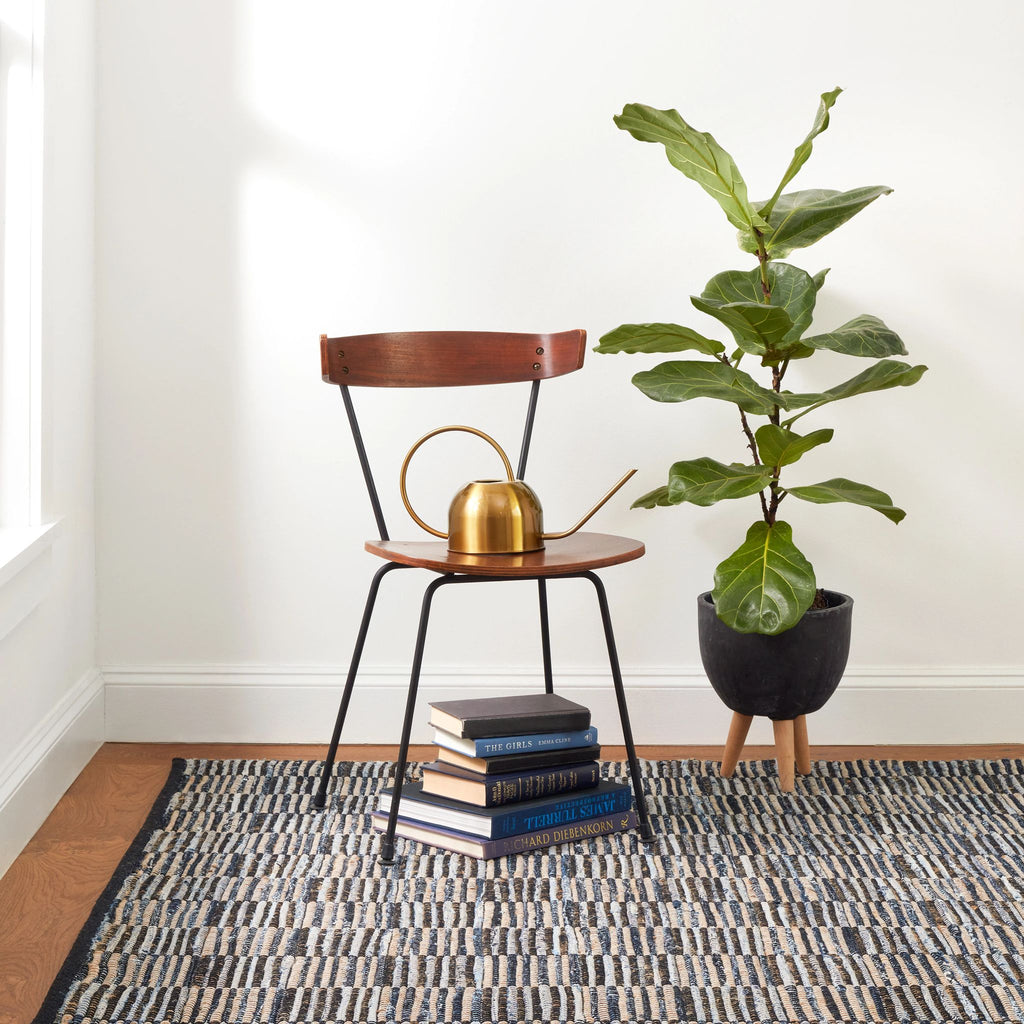 Denim Rag Gridwork Blue Handwoven Cotton Rug - Light House Co.