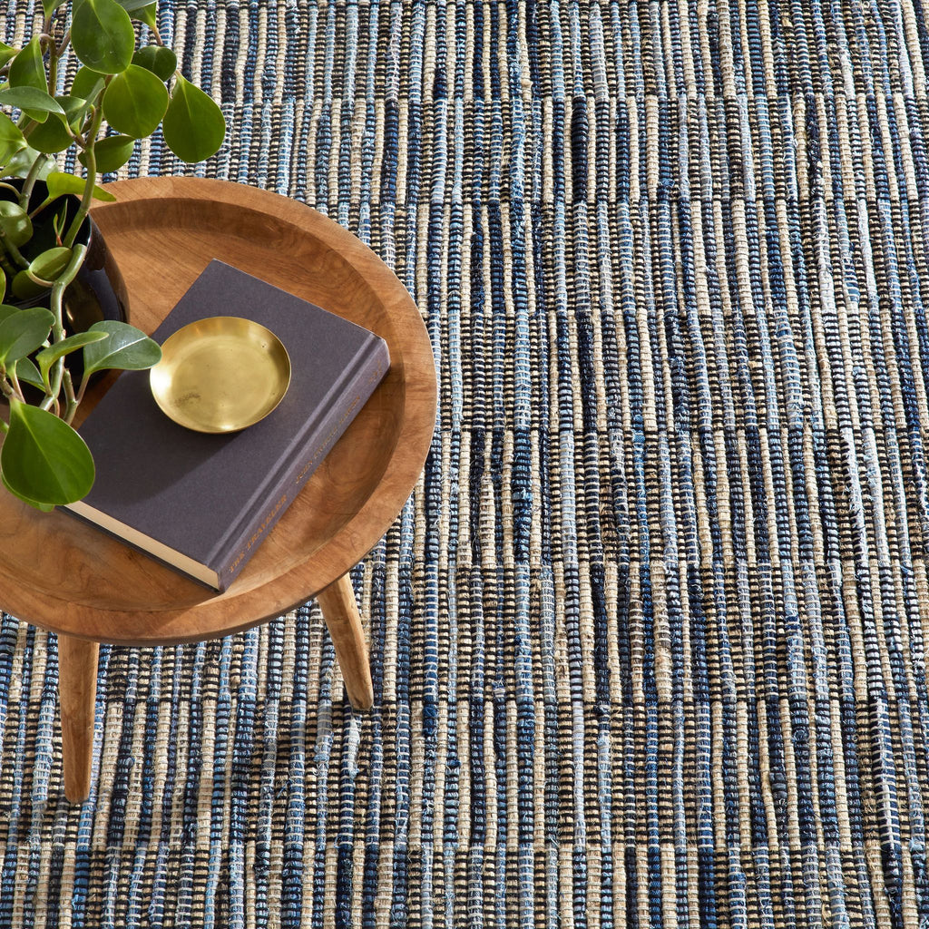 Denim Rag Gridwork Blue Handwoven Cotton Rug - Light House Co.