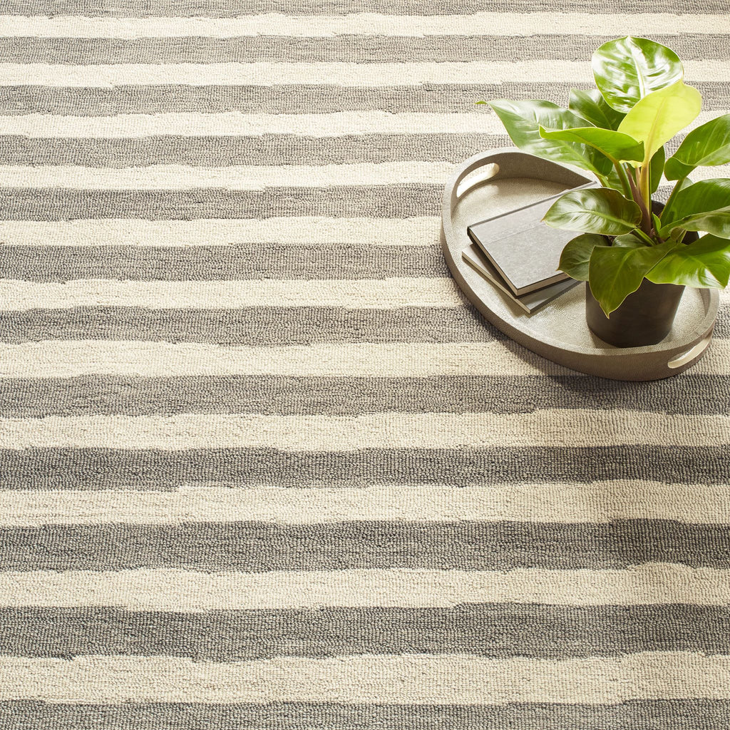 Silas Stripe Grey Hand Micro Hooked Wool Rug - Light House Co.