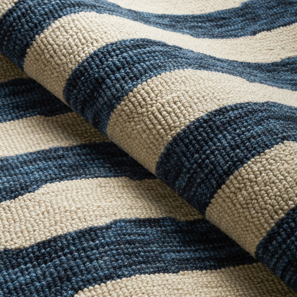 Silas Stripe Navy Hand Micro Hooked Wool Rug - Light House Co.