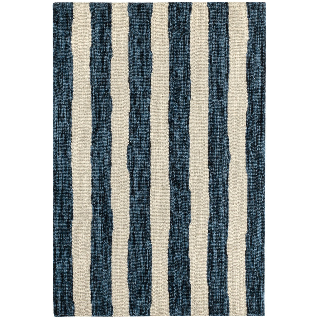 Silas Stripe Navy Hand Micro Hooked Wool Rug - Light House Co.
