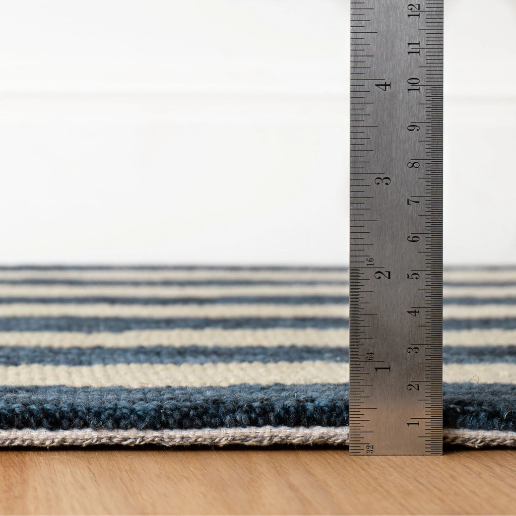 Silas Stripe Navy Hand Micro Hooked Wool Rug - Light House Co.