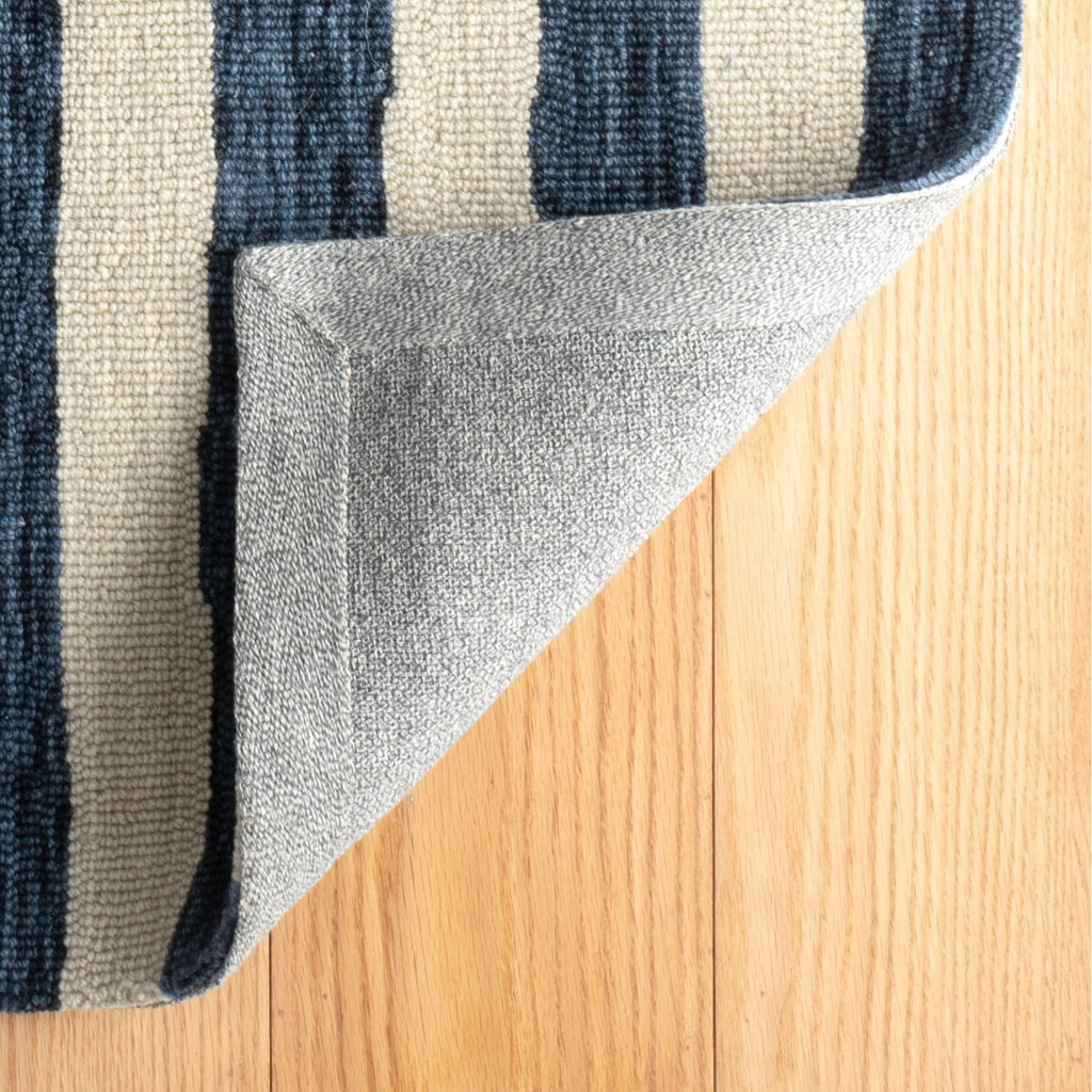 Silas Stripe Navy Hand Micro Hooked Wool Rug - Light House Co.