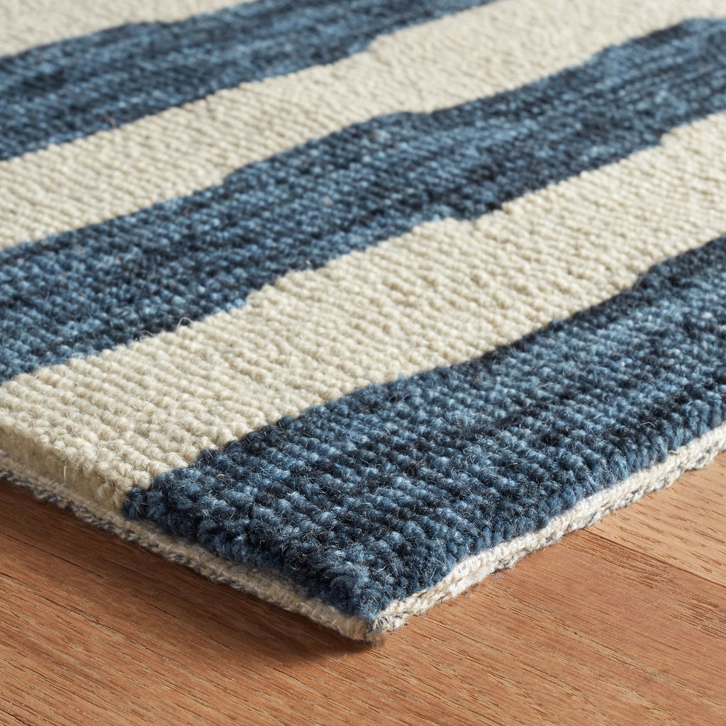 Silas Stripe Navy Hand Micro Hooked Wool Rug - Light House Co.