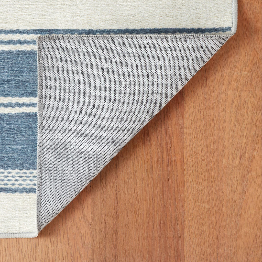Bowman Stripe Blue Machine Washable Rug - Light House Co.