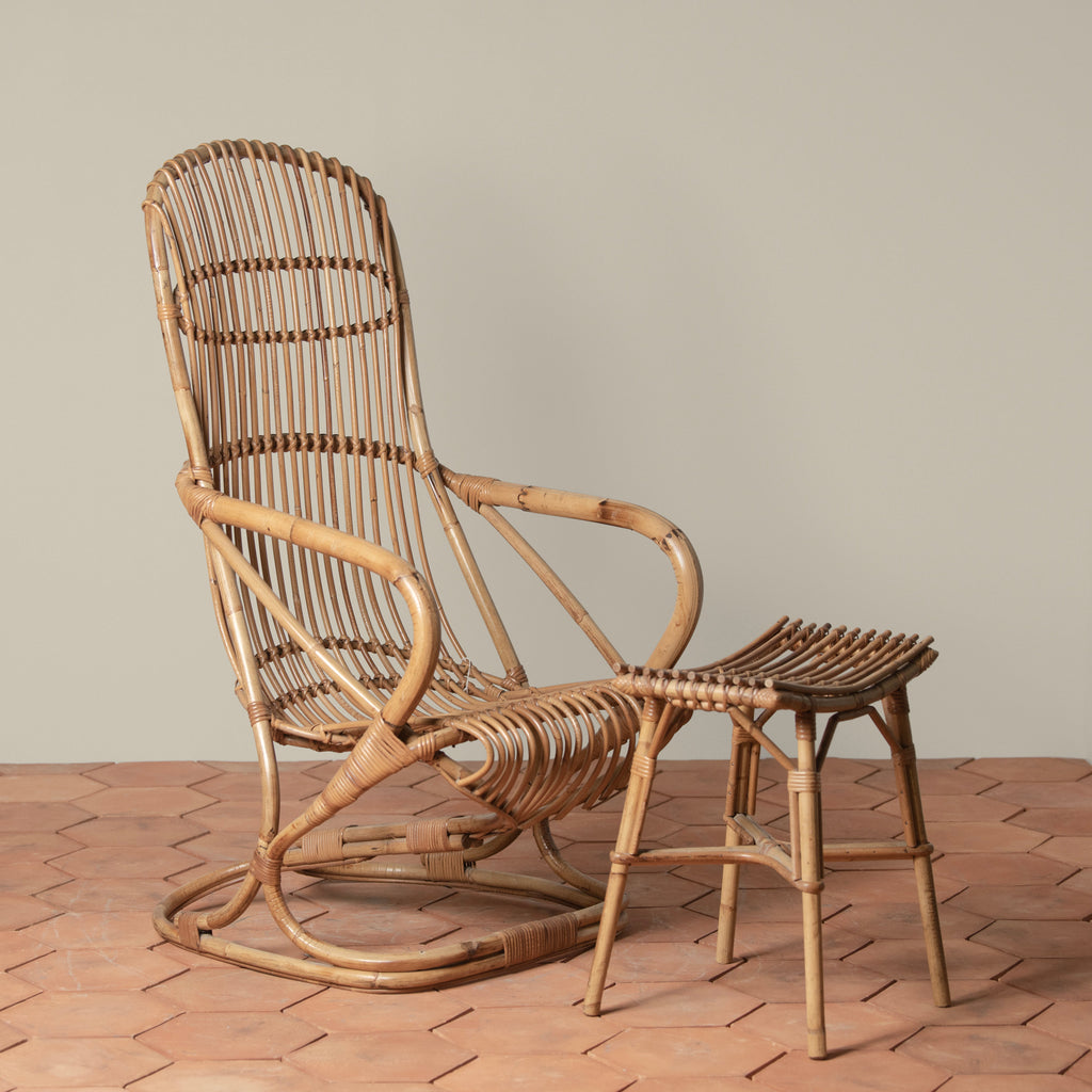 Vintage High Back Chair with Ottoman - Light House Co.