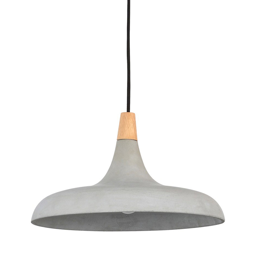 Ceiling Fixture - Steel - Textured - Black Powder Coated Finish - Grey Concrete - Rubber Wood - Natural Finish