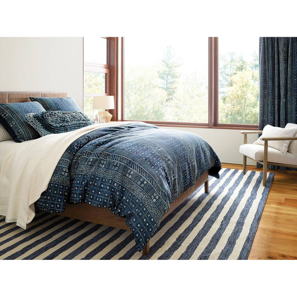 Silas Stripe Navy Hand Micro Hooked Wool Rug - Light House Co.