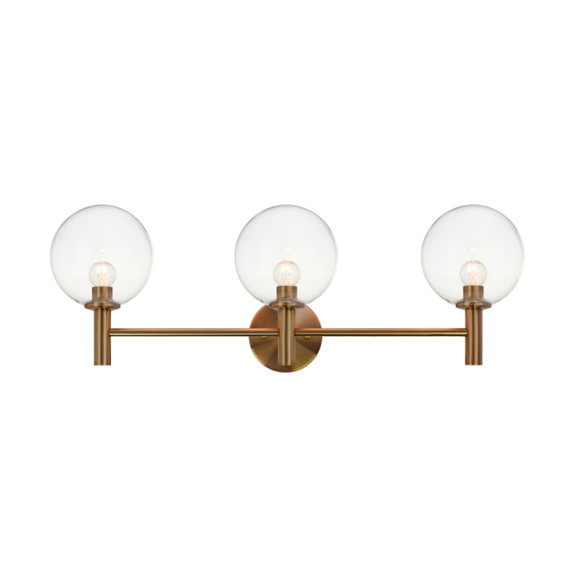 Cosmo 3-Light Vanity | Aged Gold Brass/Clear Glass