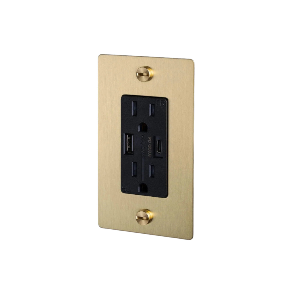 1G Combination Duplex Outlet and USB - A + C Charger  / Without Logo / Brass | Lighting Control Accessories | Buster and Punch - Light House Co.