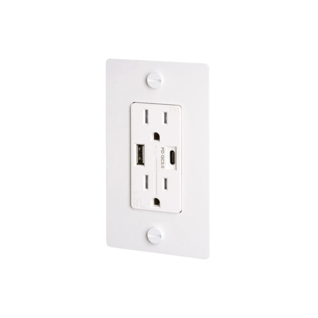 1G Combination Duplex Outlet and USB - A + C Charger  / With Logo / White | Lighting Control Accessories | Buster and Punch - Light House Co.