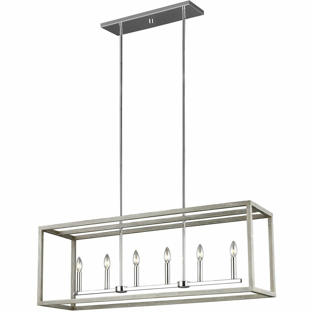 Moffet Street Six Light Linear Chandelier in Washed Pine Finish