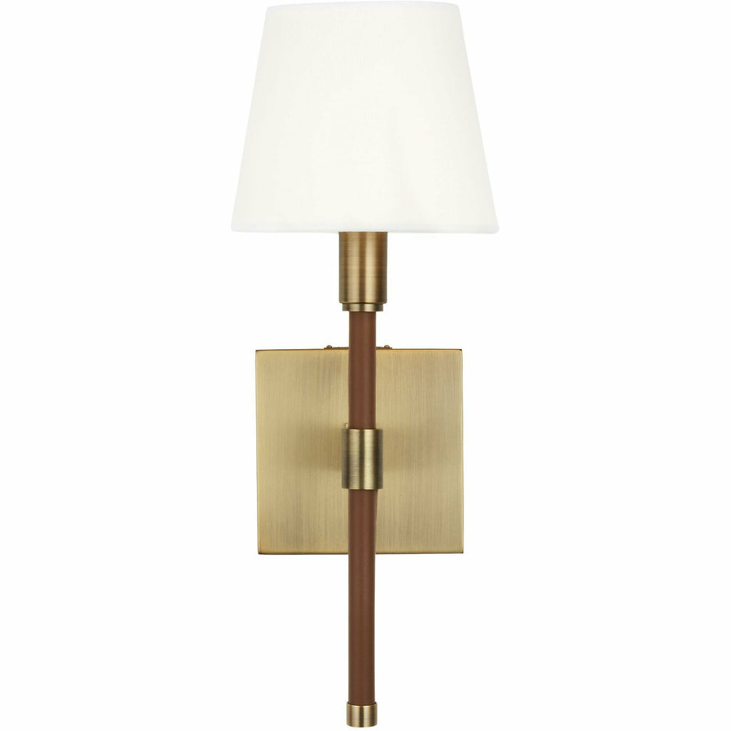Katie Time Worn Brass/Brown Leather Wall Sconce