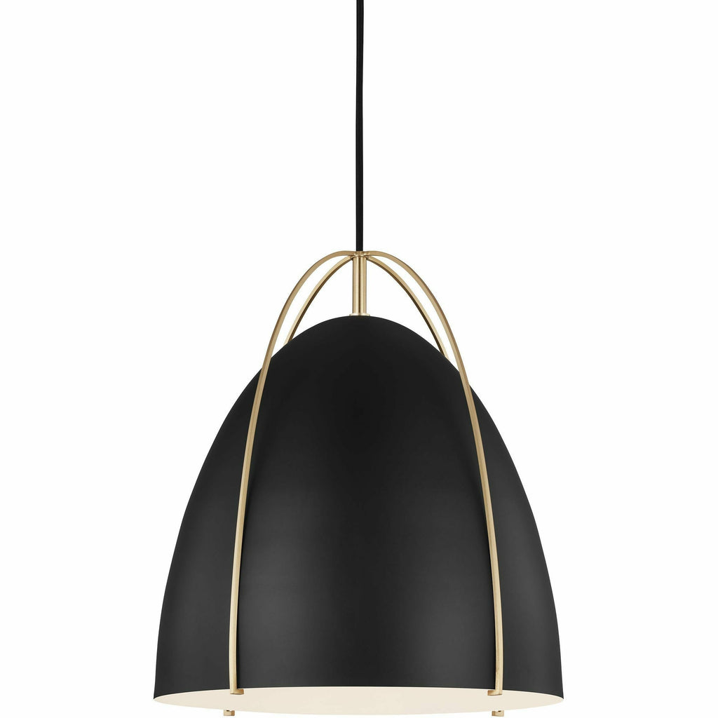 Large Norman One Light Pendant | Satin Brass/Black