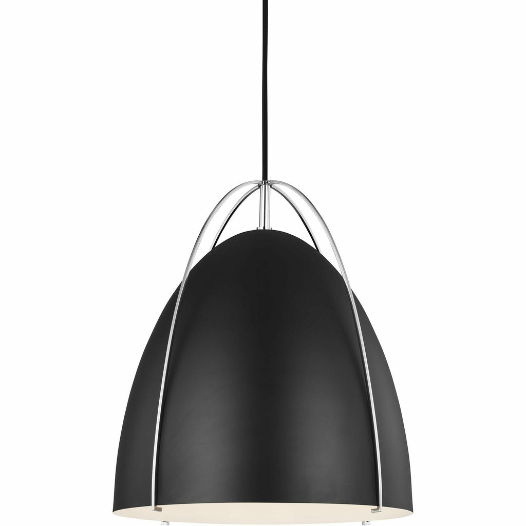 Large Norman One Light Pendant | Chrome/Black
