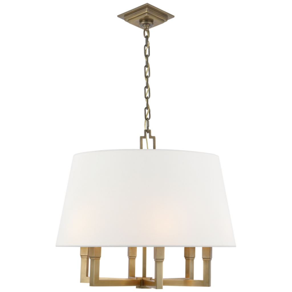 Square Tube Hanging Shade - Hand-Rubbed Antique Brass / Linen | Open Box - Light House Co.